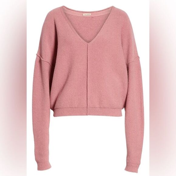 Free People Womens Size Small Oversized Rose Pink Take Me Places V Neck Sweater - Picture 5 of 12